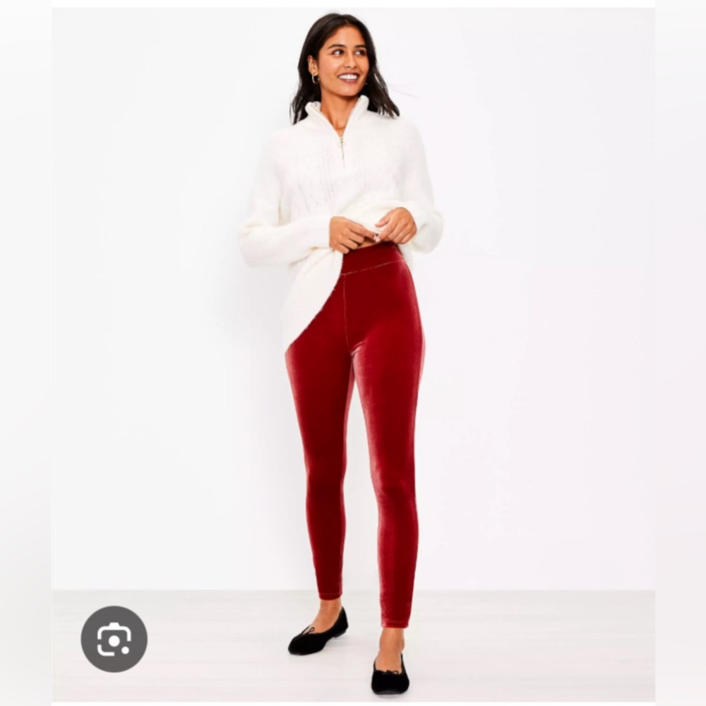 LOFT VELVET VELOUR RED LEGGINGS SIZE SMALL